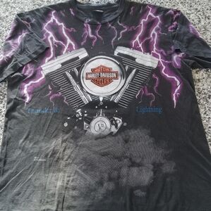 VTG Harley-Davidson 1987 Thunder&Lightning Motorcycle AOP Reprint Shirt Men's XL
